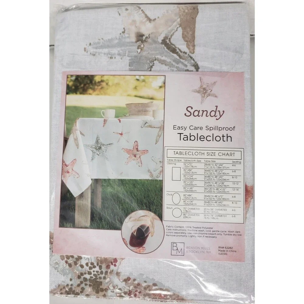 Printed Spillproof Fabric Tablecloth, 52